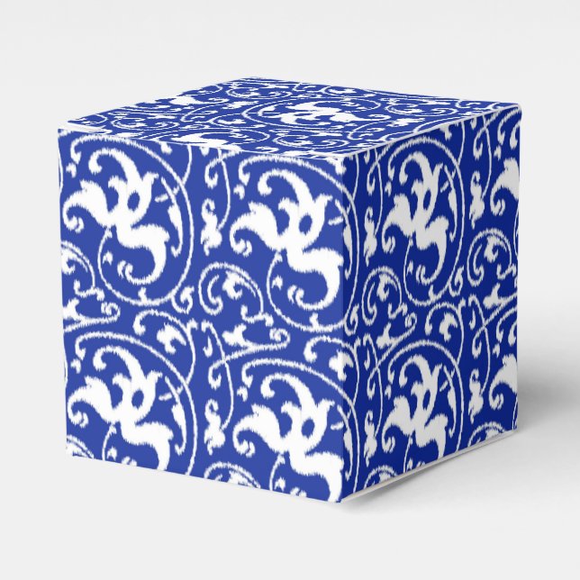 Ikat Floral Damask - Cobalt Blue and White Favor Box (Front Side)