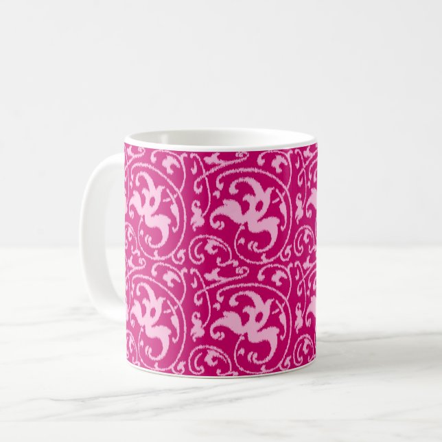 Ikat Floral Damask - Fuchsia and Pale Pink Coffee Mug (Front Left)