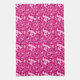 Ikat Floral Damask - Fuchsia and Pale Pink Kitchen Towel
