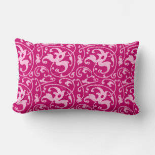 Ikat Floral Damask - Fuchsia and Pale Pink Lumbar Pillow