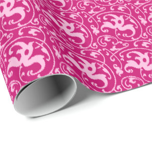 Ikat Floral Damask - Fuchsia and Pale Pink Wrapping Paper