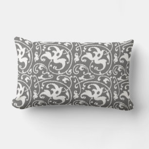 Ikat Floral Damask - Grey / Grey and White Lumbar Pillow