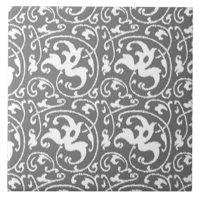 Ikat Floral Damask - Grey / Grey and White Tile (Front)
