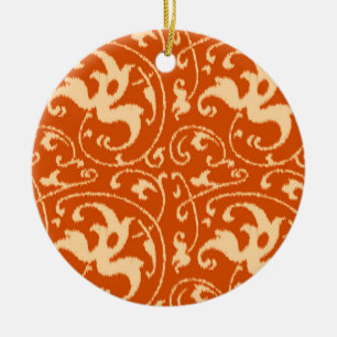 Ikat Floral Damask - Mandarin Orange Ceramic Ornament