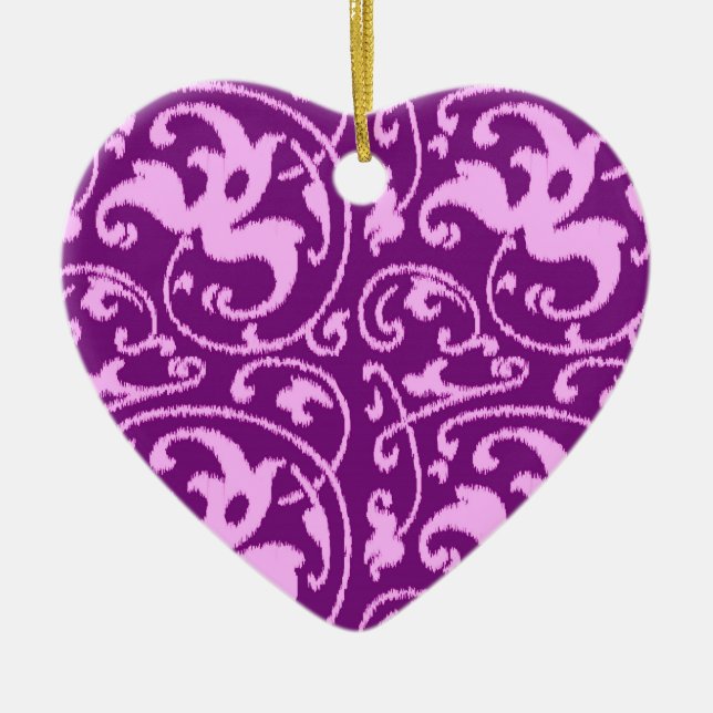 Ikat Floral Damask - Orchid and Purple Ceramic Ornament (Front)