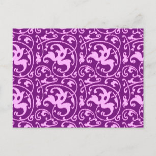 Ikat Floral Damask - Orchid and Purple Postcard