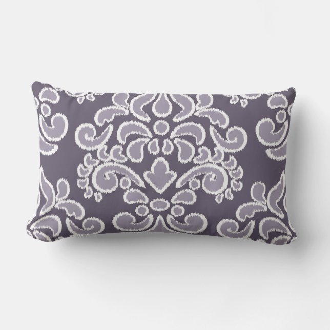 Ikat Floral Damask Plum and Lavender Lumbar Pillow (Front)