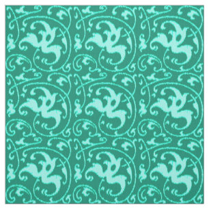 Ikat Floral Damask - Turquoise and Aqua Fabric