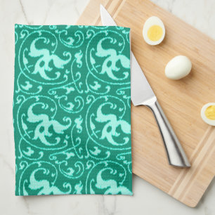 Ikat Floral Damask - Turquoise and Aqua Kitchen Towel