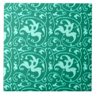 Ikat Floral Damask - Turquoise and Aqua Tile