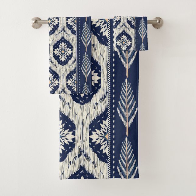 Ikat Floral Paisley Pattern Bath Towel Set (Insitu)