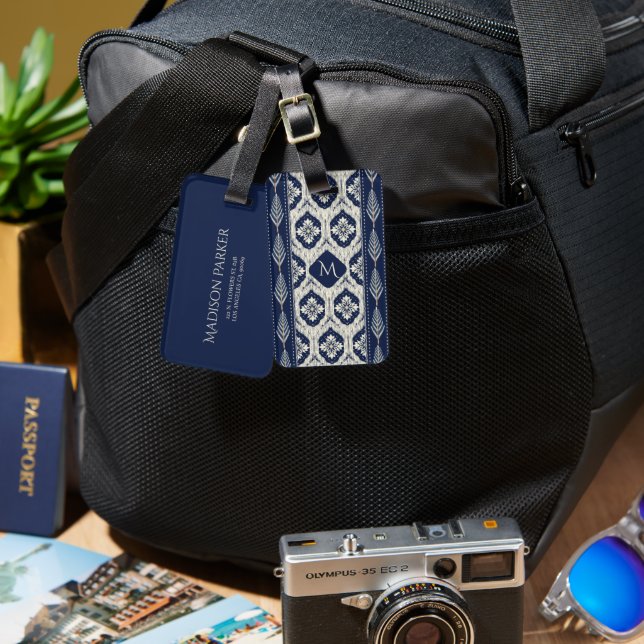 Ikat Floral Paisley Pattern Luggage Tag (Front & Back)