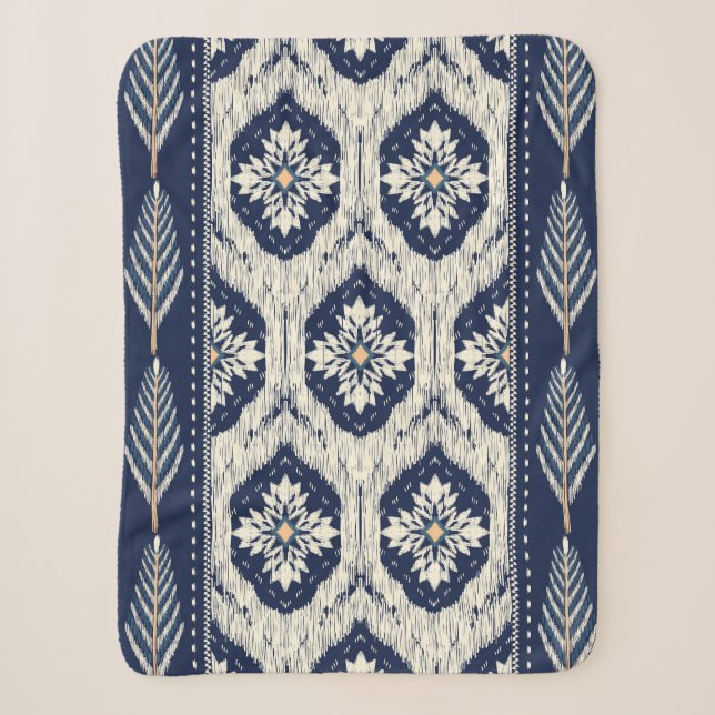 Ikat Floral Paisley Pattern Sherpa Blanket (Front)