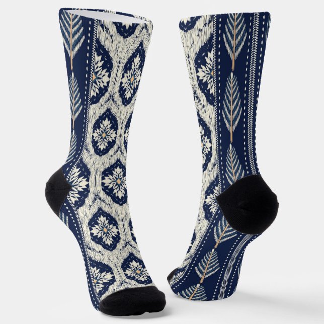 Ikat Floral Paisley Pattern Socks (Angled)