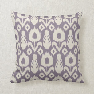 Ikat Floral Pattern in Lavender and Natural Throw Pillow