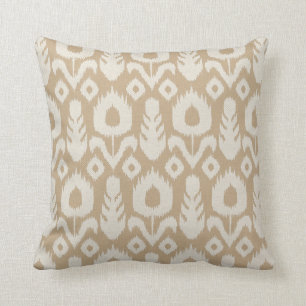 Ikat Floral Pattern in Tan and Natural Throw Pillow