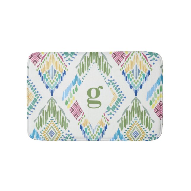 Ikat Floral Seamless Pattern Bath Mat (Front)