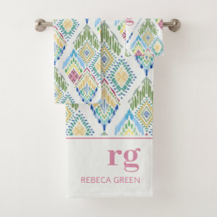 Ikat Floral Seamless Pattern Modern Monogram   Bath Towel Set