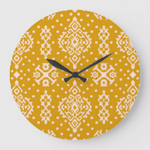 Ikat folklore ornament - ethnic texture. large clock