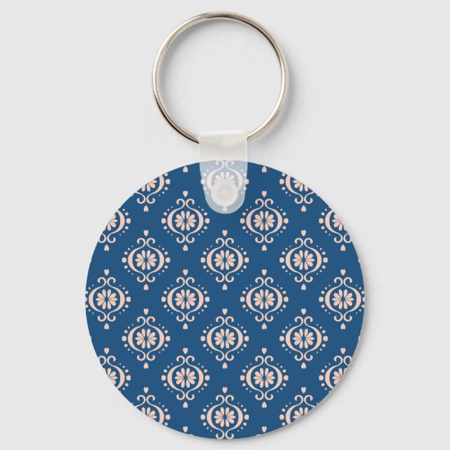 Ikat Geometric Folklore Damask Ornament Keychain (Front)