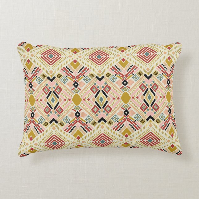 Ikat geometric folklore, oriental damask pattern. accent pillow (Front)