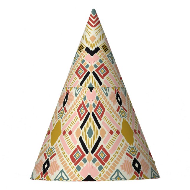 Ikat geometric folklore, oriental damask pattern. party hat (Front)
