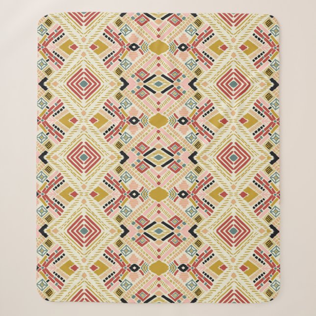 Ikat geometric folklore, oriental damask pattern. sherpa blanket (Front)