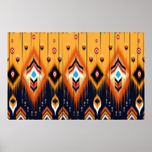 Ikat geometric folklore ornament. Tribal ethnic te Poster