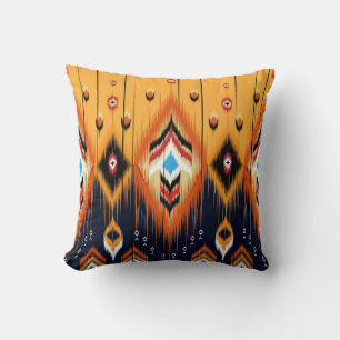 Ikat geometric folklore ornament. Tribal ethnic te Throw Pillow