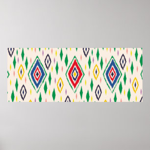 Ikat geometric folklore ornament with diamonds. Tr Poster
