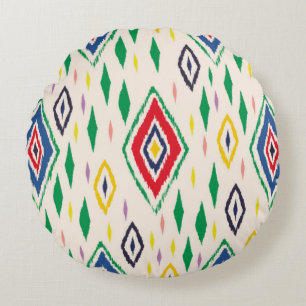 Ikat geometric folklore ornament with diamonds. Tr Round Pillow