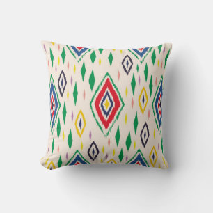 Ikat geometric folklore ornament with diamonds. Tr Throw Pillow
