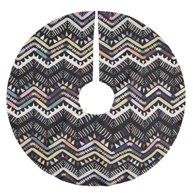 Ikat geometric folklore, tribal Aztec pattern. Brushed Polyester Tree Skirt (Front)