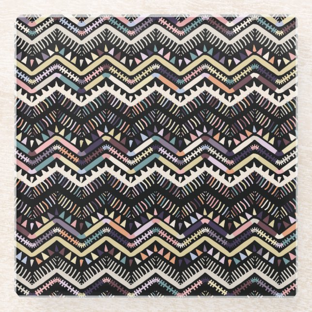 Ikat geometric folklore, tribal Aztec pattern. Glass Coaster (Front)