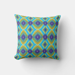 IKAT Modern Zig Zag Peacock Turquoise Pattern Throw Pillow
