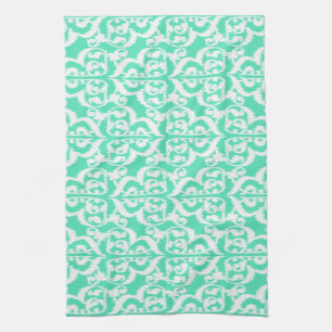 Ikat Moorish Damask - aqua and white Kitchen Towel