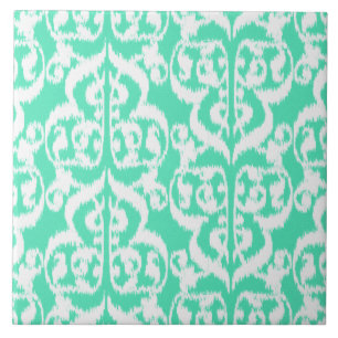 Ikat Moorish Damask - aqua and white Tile