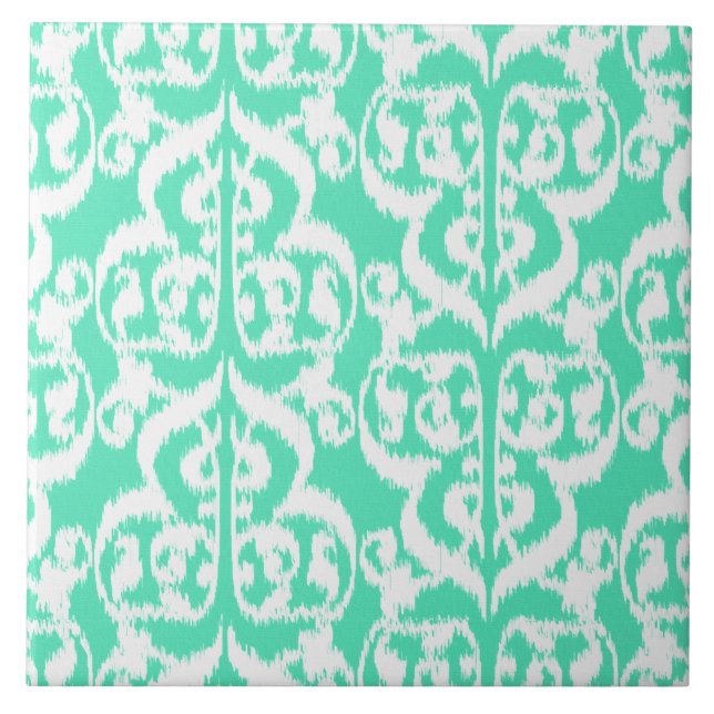 Ikat Moorish Damask - aqua and white Tile (Front)