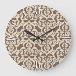 Ikat Moorish Damask - beige and taupe Large Clock