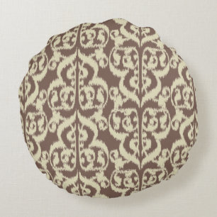 Ikat Moorish Damask - beige and taupe Round Pillow