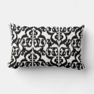 Ikat Moorish Damask - black and white Lumbar Pillow