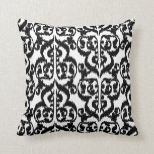 Ikat Moorish Damask - black and white Throw Pillow