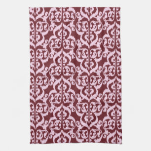 Ikat Moorish Damask - burgundy and pink Kitchen Towel