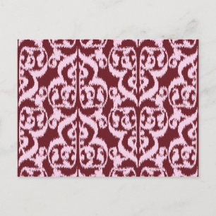 Ikat Moorish Damask - burgundy and pink Postcard