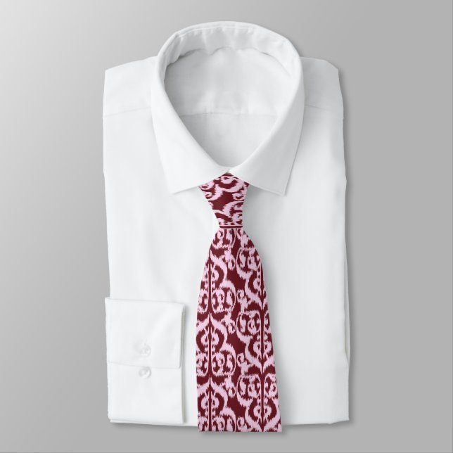 Ikat Moorish Damask - burgundy and pink Tie (Tied)