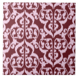 Ikat Moorish Damask - burgundy and pink Tile