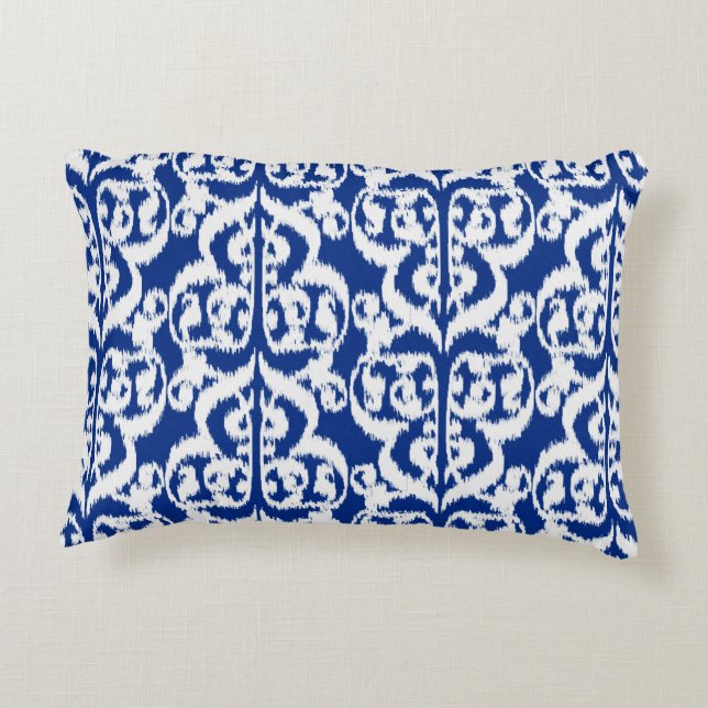 Ikat Moorish Damask - cobalt blue and white Accent Pillow (Back)