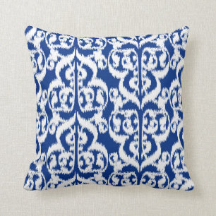 Ikat Moorish Damask - cobalt blue and white Throw Pillow