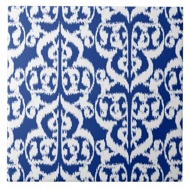 Ikat Moorish Damask - cobalt blue and white Tile (Front)