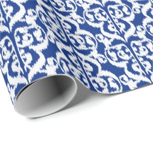 Ikat Moorish Damask - cobalt blue and white Wrapping Paper